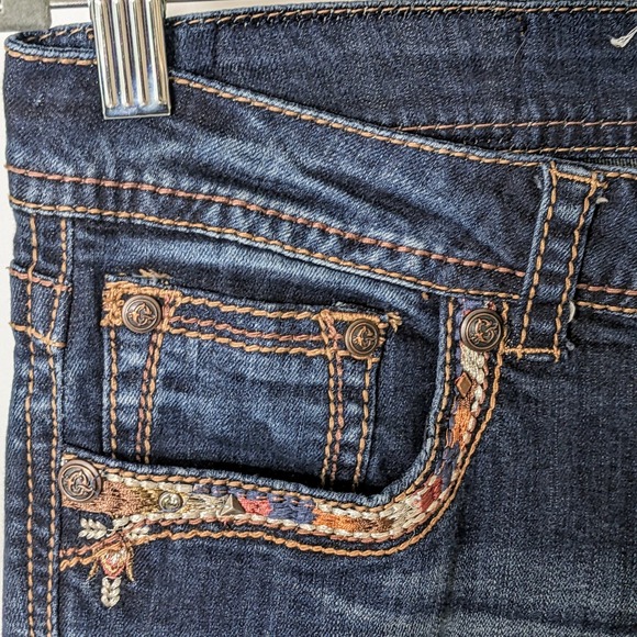 GRACE Mid-Rise Bootcut Dark Blue Distressed Jeans w/Embellished Pockets Size 30 - Picture 5 of 7